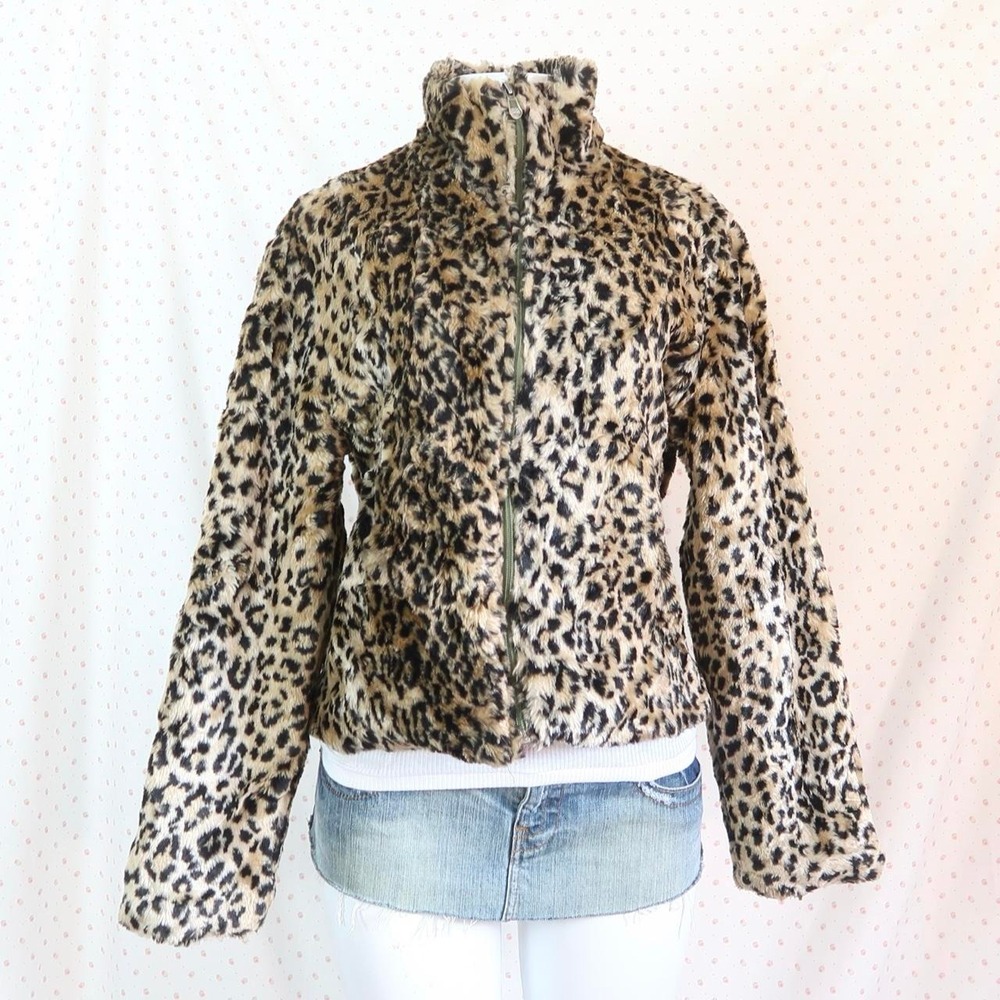 y2k baby phat leopard print faux fur zip jacket